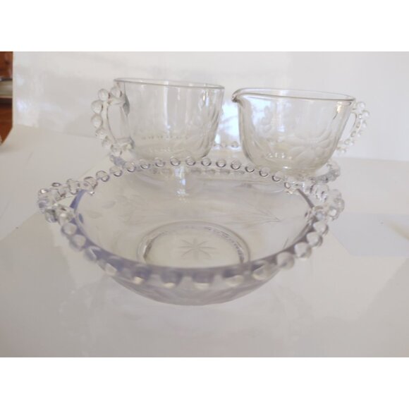 Imperial Glass Candlewick Pattern Cream, Sugar set with Mayo bowl 1960's - Picture 8 of 11